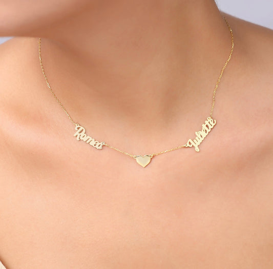2 Names With a Heart Necklace